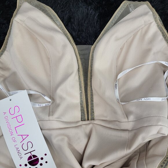 NWT~$490~SPLASH~10~CHAMPAGNE RHINESTONE SIDE SLIT MAXI EVENING GOWN PROM DRESS - Picture 14 of 16